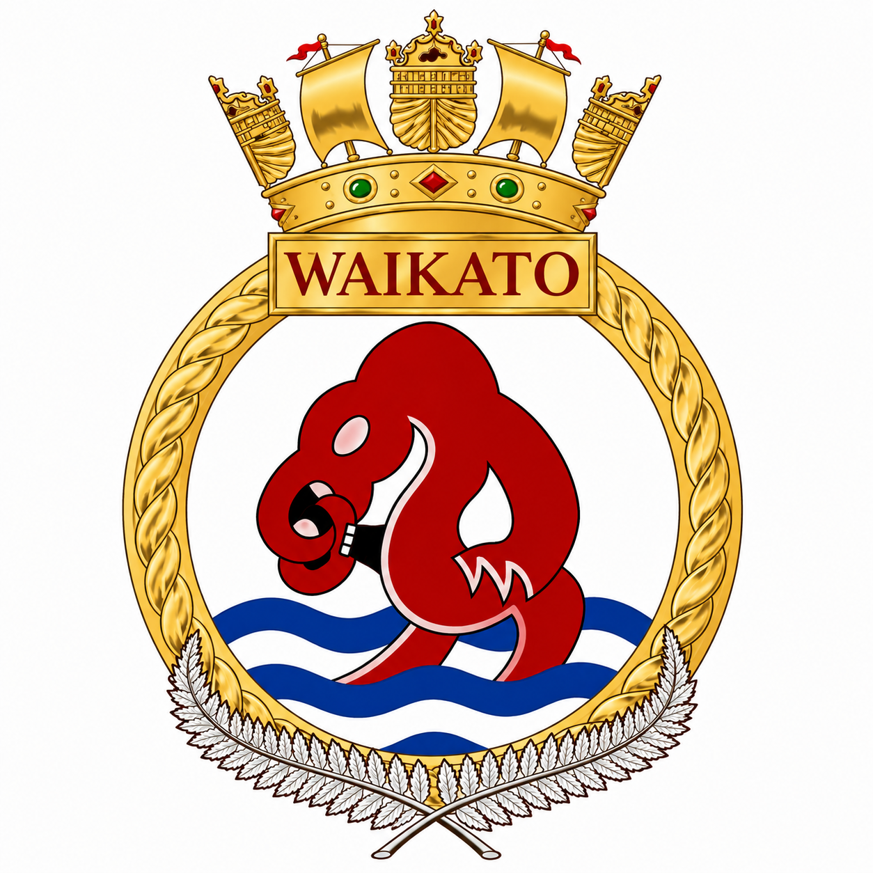 The badge of the HMNZS Waikato