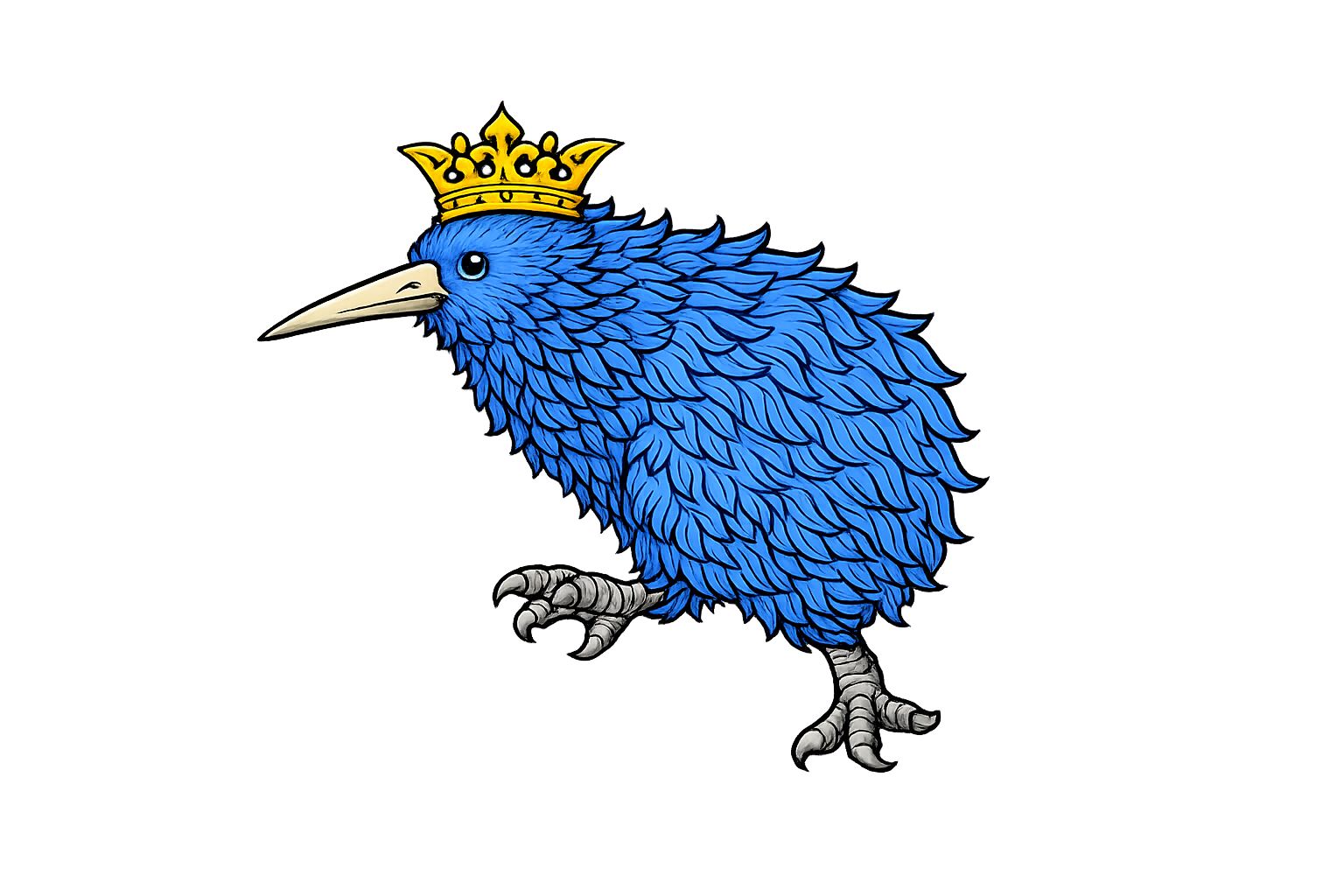 A Kiwi, Azure, crowned Or