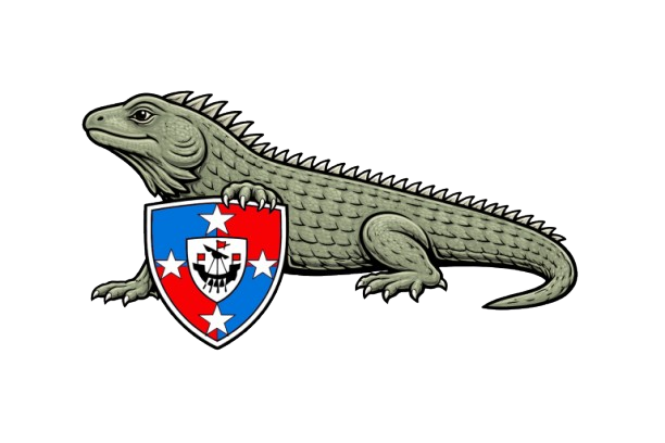 Tuatara with heraldic shield